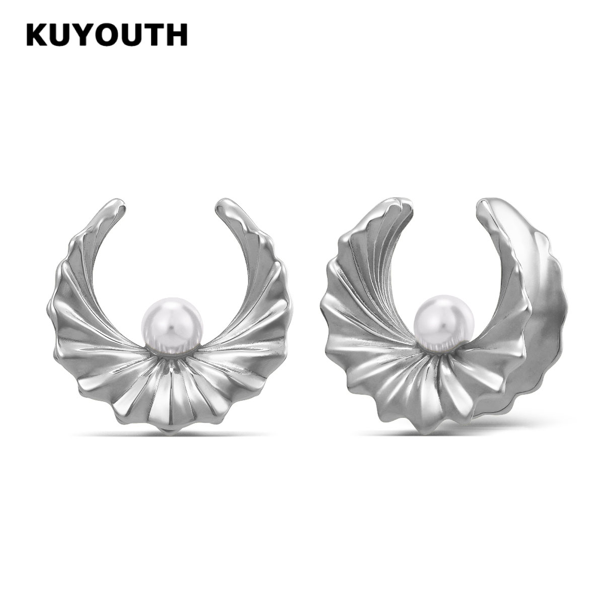 KUYOUTH Pearl Shell Saddle Ear Tunnels Plugs Copper Expanders Gauges 1Pair Jewelry Earring Ear Piercing Stretchers