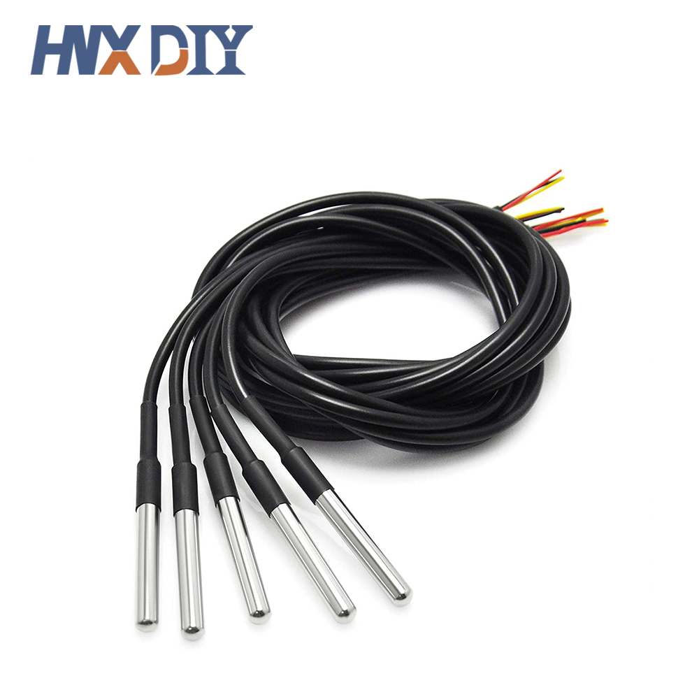 5/10 Uds DS18b20 sonda de temperatura sensor de temperatura 1M 2M 3M DS1820 paquete de acero inoxidable impermeable 18B20 100cm/200cm/300cm