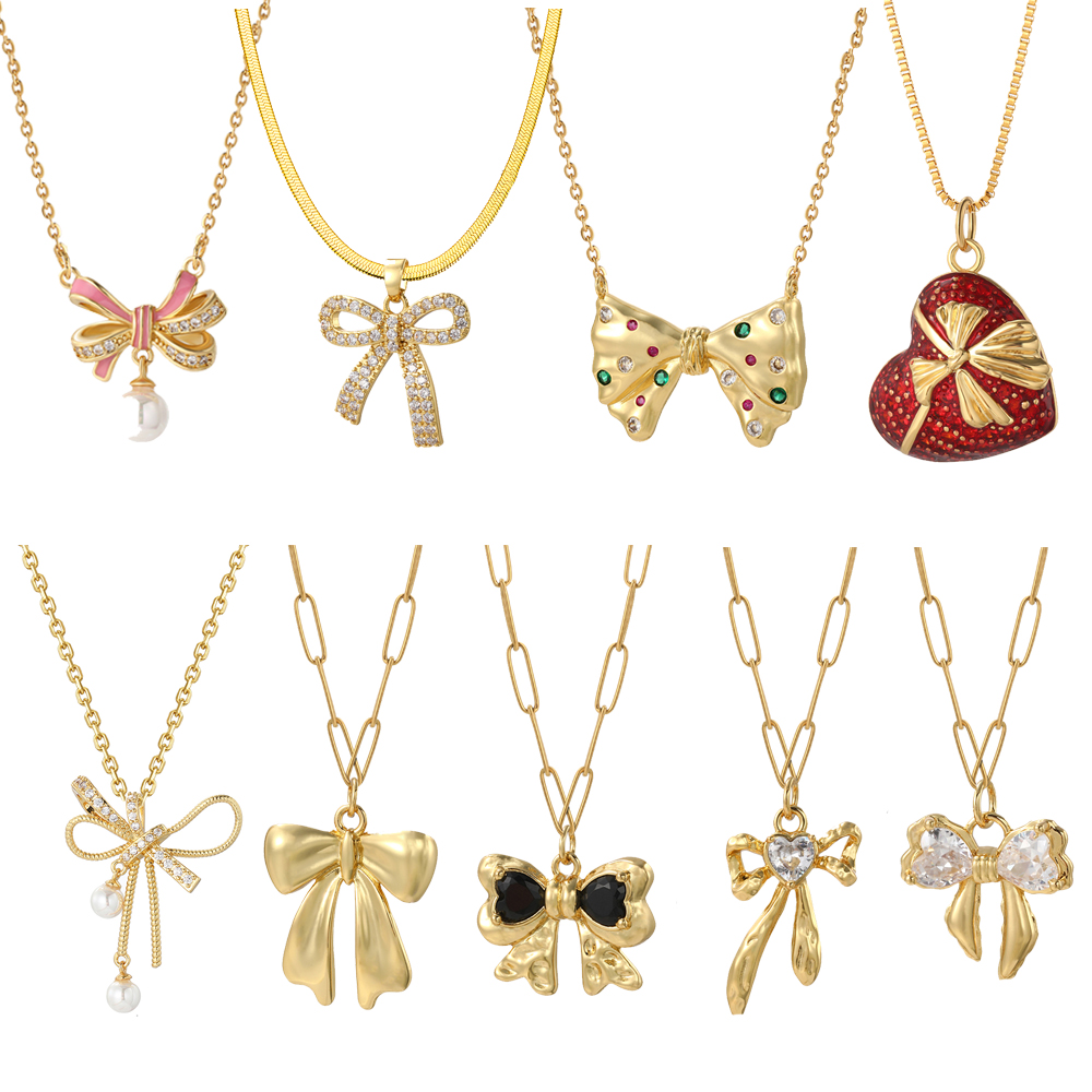 Collar de lazo Para Mujer, bonito colgante de corazón Butterlfy, Collares de cadena larga de acero inoxidable de Color dorado, Cadenas Para Hombre