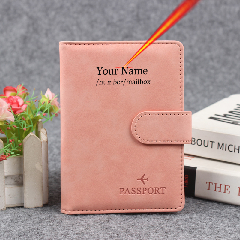 Funda para pasaporte con botón magnético, funda personalizada con nombre, billetera de viaje Rfid, funda para pasaporte, cartera para pasaporte
