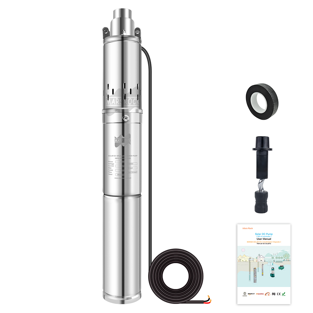 Pompe solaire submersible pour puits profond 150W 12V, 370W 24V, 400W 48V, 750W 48/60V, débit élevé 2000L