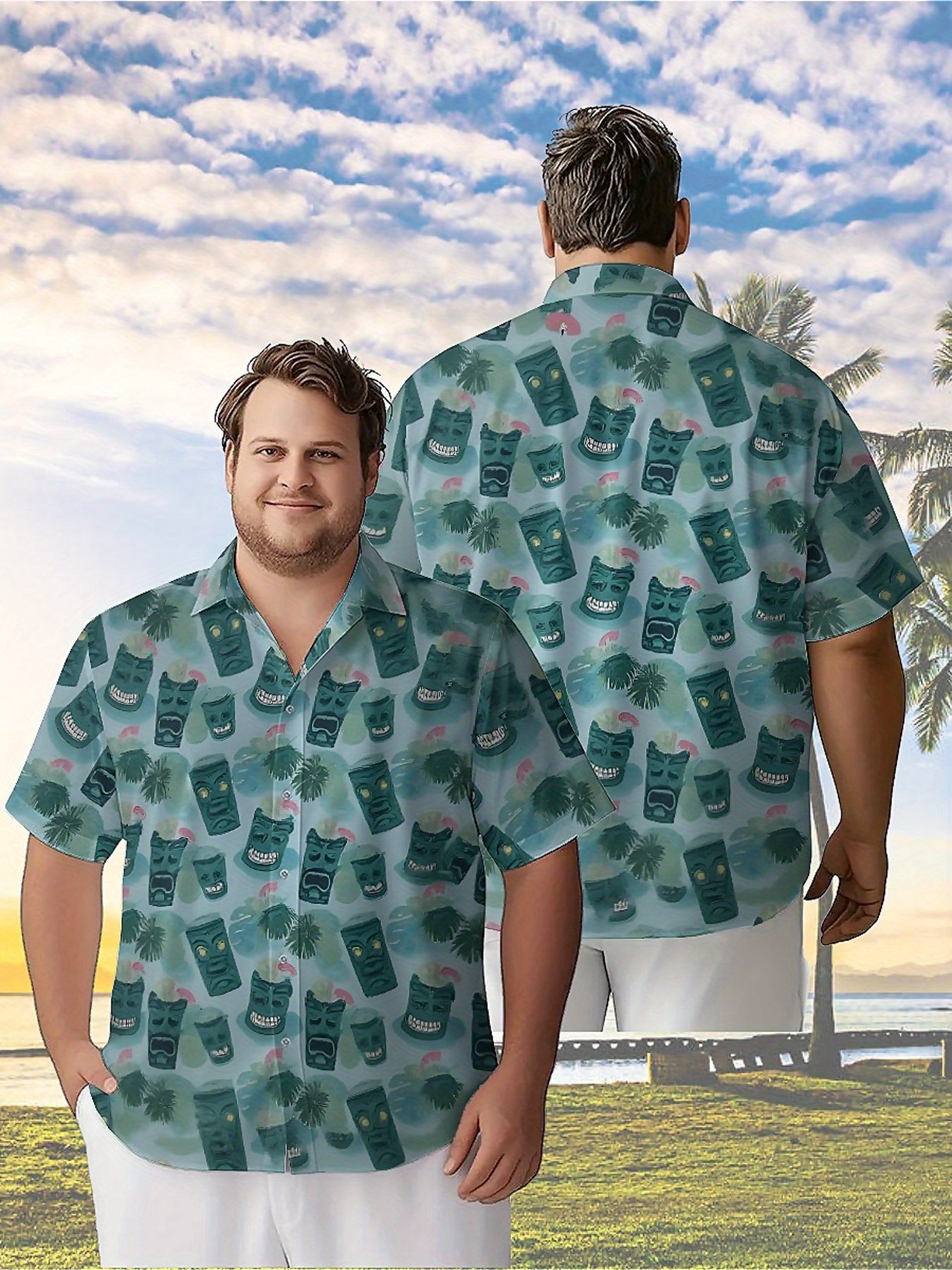 Men's Plus Size Hawaiian Shirts Tiki Mask Pattern,New Summer Fashion Tops,Hip Hop Streetwear