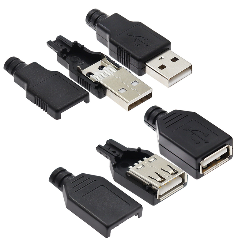 10 Uds tipo A macho hembra USB conector de enchufe de 4 pines con cubierta de plástico negro tipo A Kits DIY