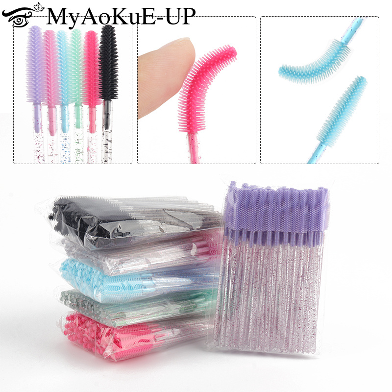 50pcs Disposable Silicone Eyelash Brush Eyebrow Comb Mascara Wands Microbrush Lash Lifting Tool Eyelashes Extension Supplies