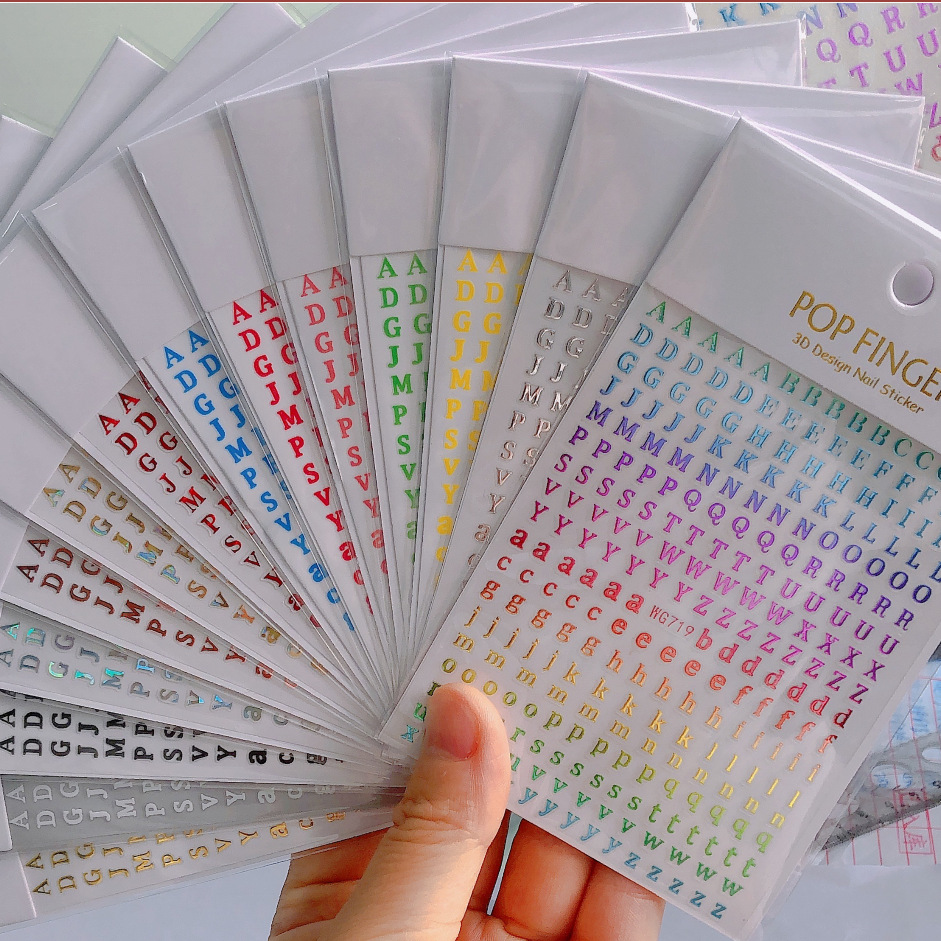 Set warna-warni 26 alfabet kuku stiker DIY manikur perekat Decal bahasa Inggris huruf seni kuku dekorasi stiker alfabet