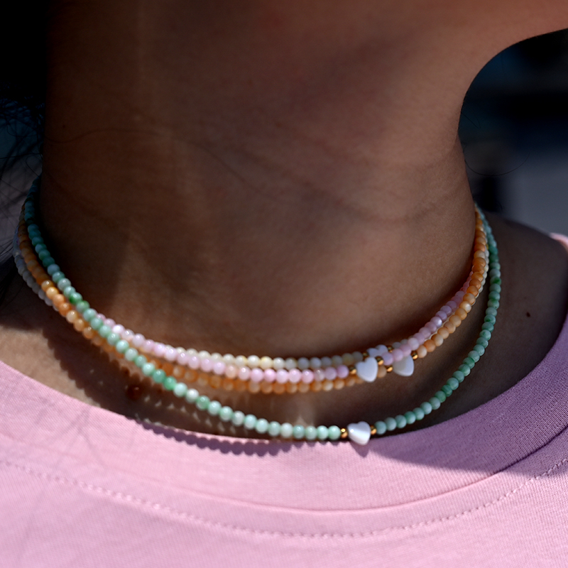 MOON GIRL-gargantilla de corazón con cuentas de nácar para mujer, collar de concha Natural teñida a la moda, Collares de acero inoxidable para mujer