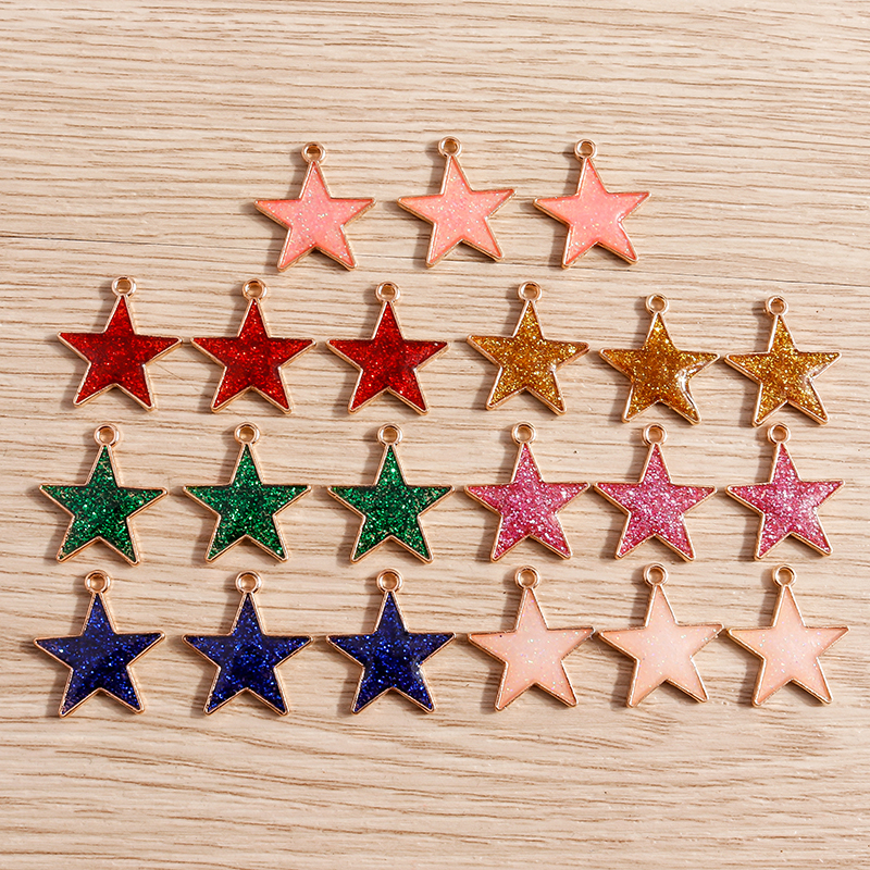 Cute Enamel Star Charms para fazer jóias, pingentes para colares, brincos, pulseiras, DIY, artesanato artesanal, acessórios, 16x18mm, 10Pcs