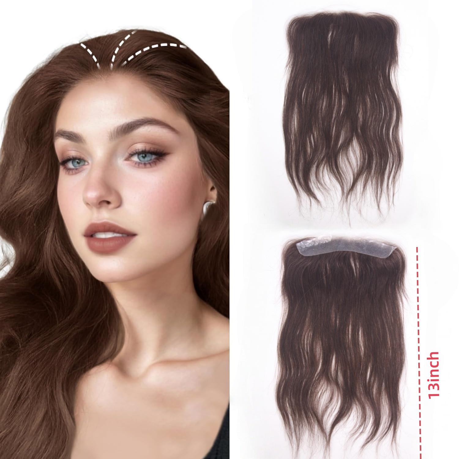 Peruca unissex com fita - cabelo humano liso em forma de V, substituição de base biológica fina de PU (2x16cm 13 polegadas)