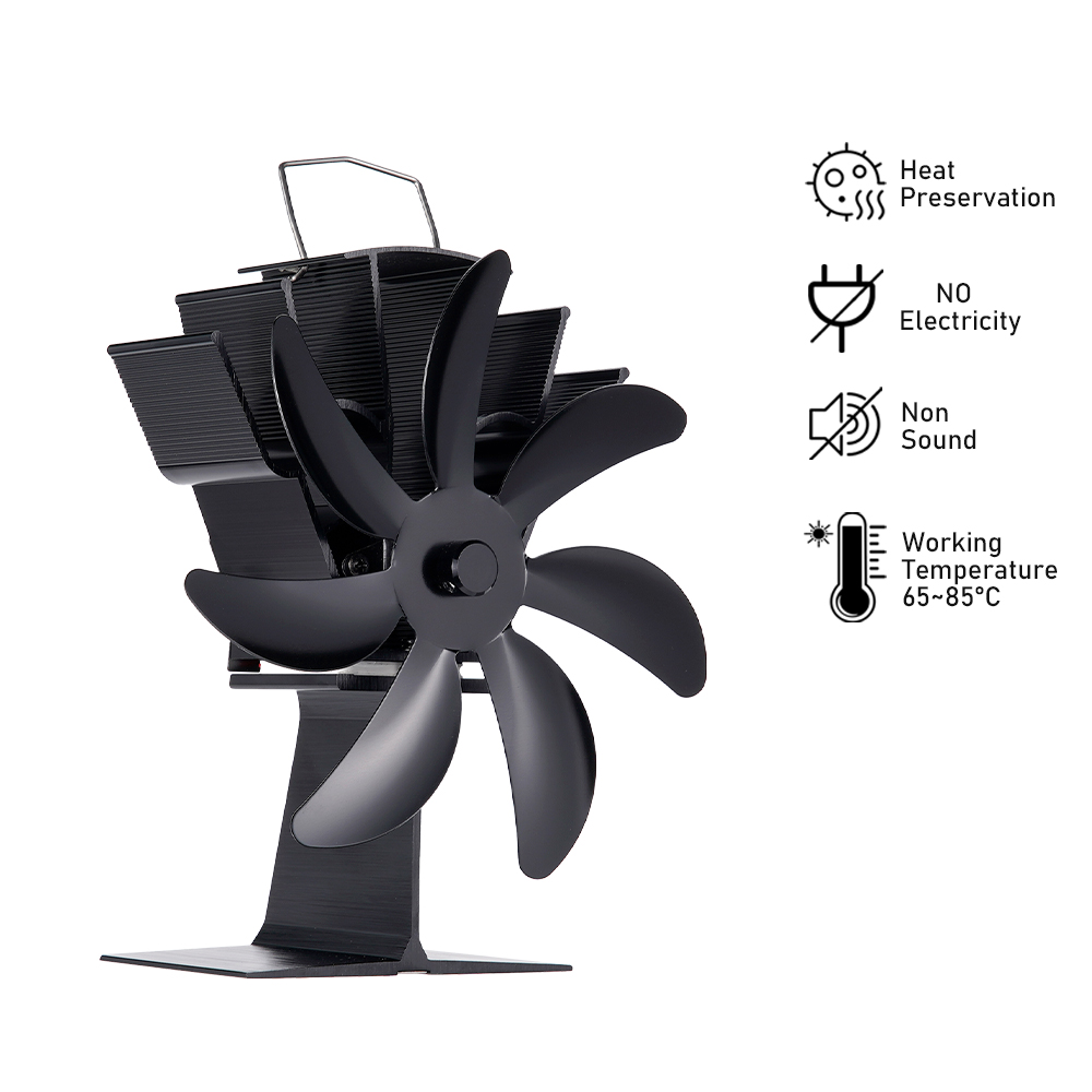 Calor alimentado fogão ventilador, lareira ventilador, log queimador de madeira, liga de alumínio, eco-ventilador, silencioso, casa, quente eficiente, distribuição de calor, 7 lâminas