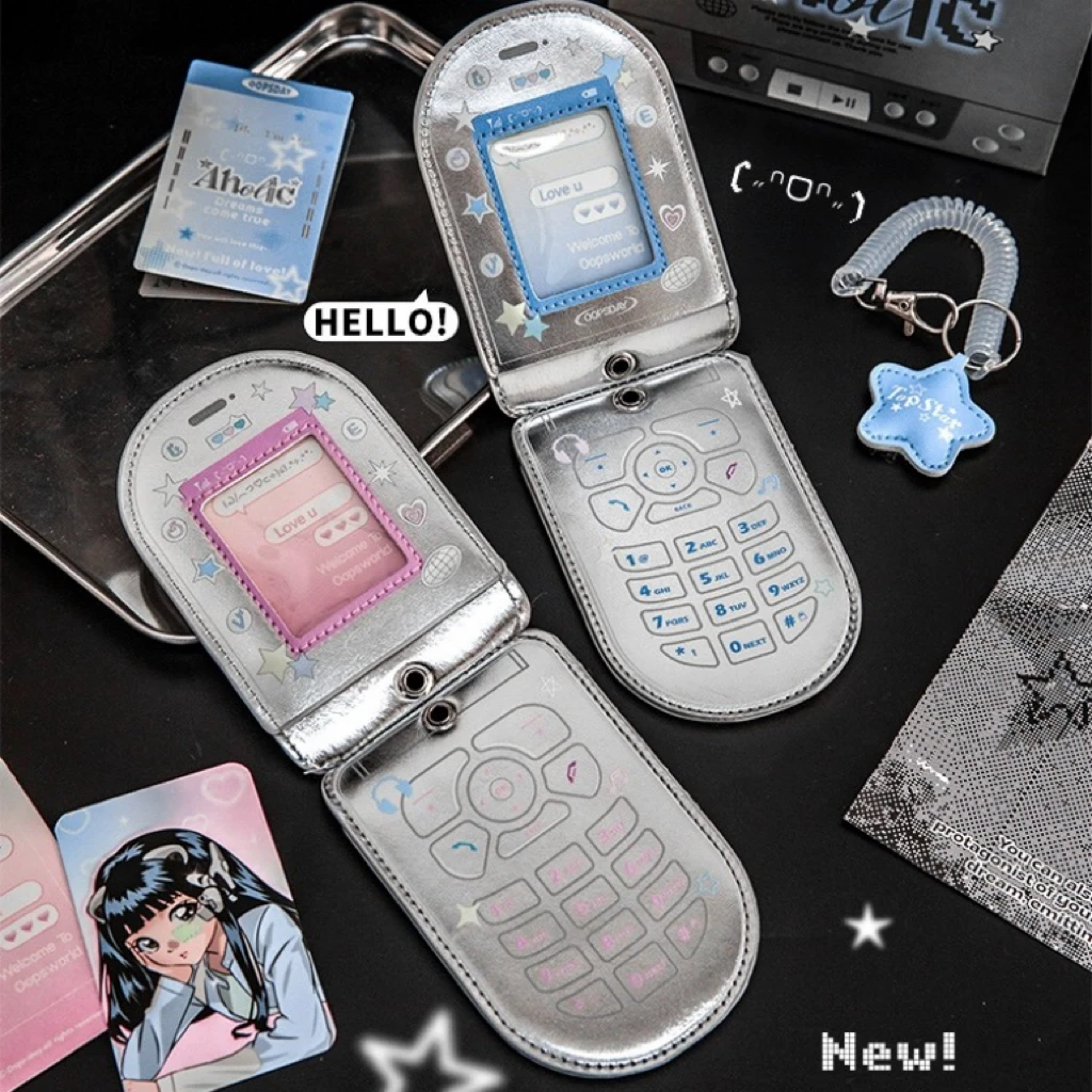 Kawaii PU skóra kształt telefonu komórkowego 3-calowy uchwyt na fotokartę uchwyt na zdjęcie torba wisiorek szkolne artykuły papiernicze