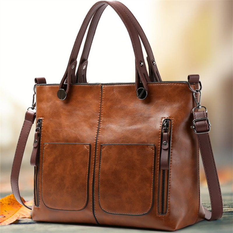 Europa Amerika Retro lederen handtas schoudertas, twee zakken rits draagtas, klassieke crossbody tassen voor dames werk zakelijk