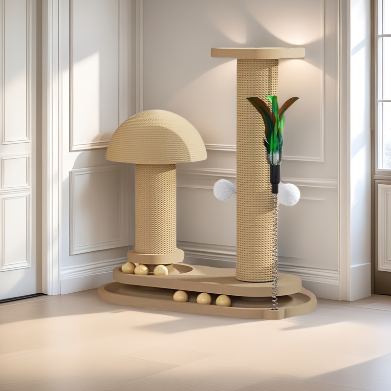 Torre interactiva para rascar gatos con yute, pista de bolas, tabla raspadora para gatos de entretenimiento multifuncional duradera