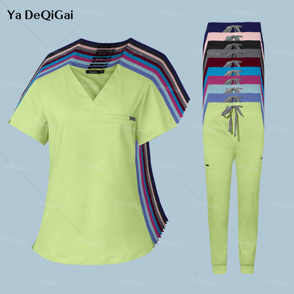 Uniformes médicos para mujer, ropa de trabajo para médico y enfermera, Tops con cuello en V, pantalones para correr, trajes de belleza quirúrgica de enfermería de alta calidad