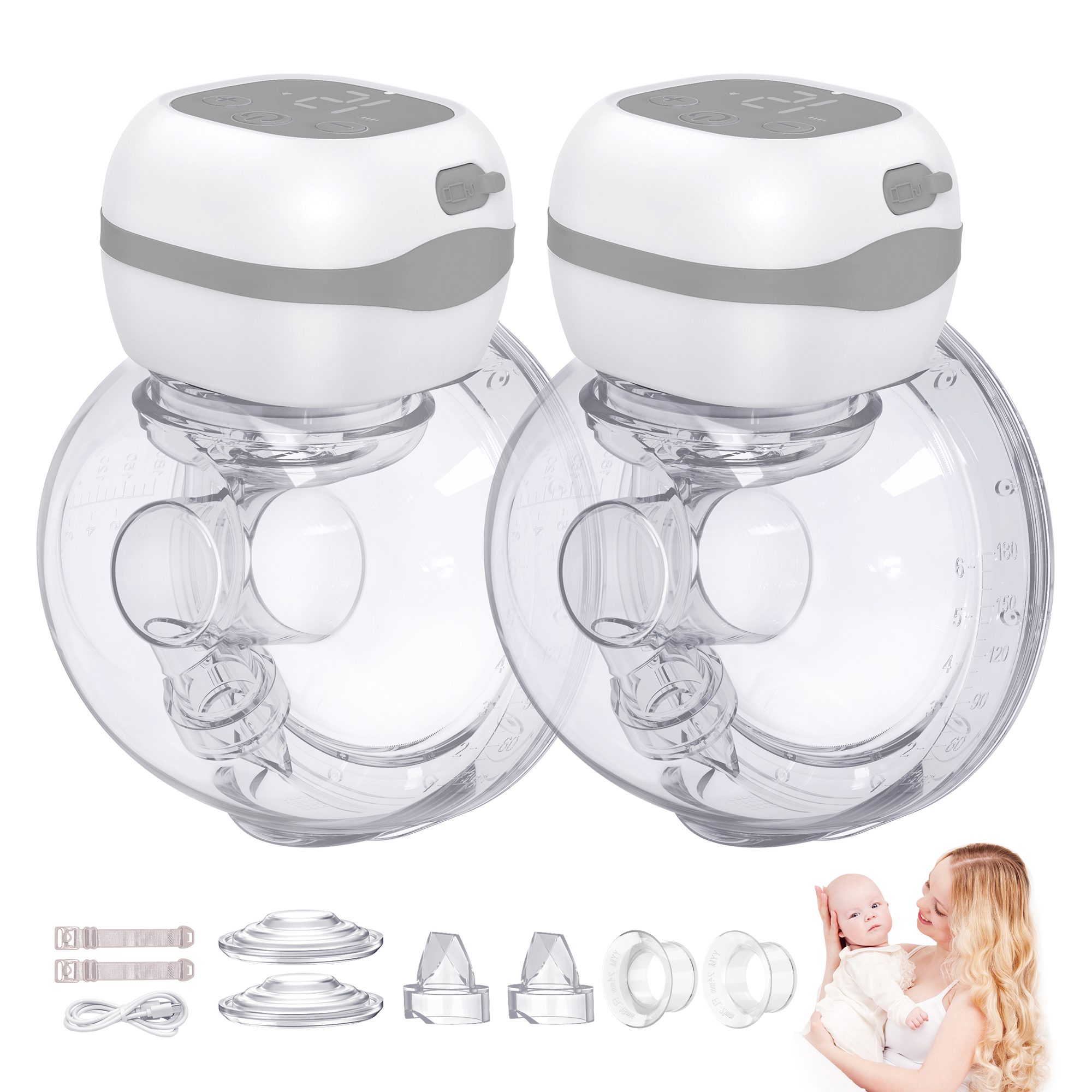 Extractor de leche eléctrico, dispositivo manos libres, sin BPA, pantalla LCD, indoloro, inalámbrico, 12 niveles y 3 modos
