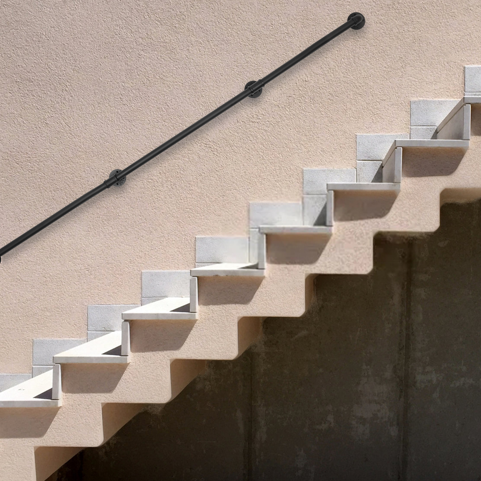 Pasamanos de escalera de Metal de 12 pies/3,6 M, rieles de mano para personas mayores, barras de escalera antideslizantes de montaje en pared, pasamanos de tubo Industrial, mango de seguridad