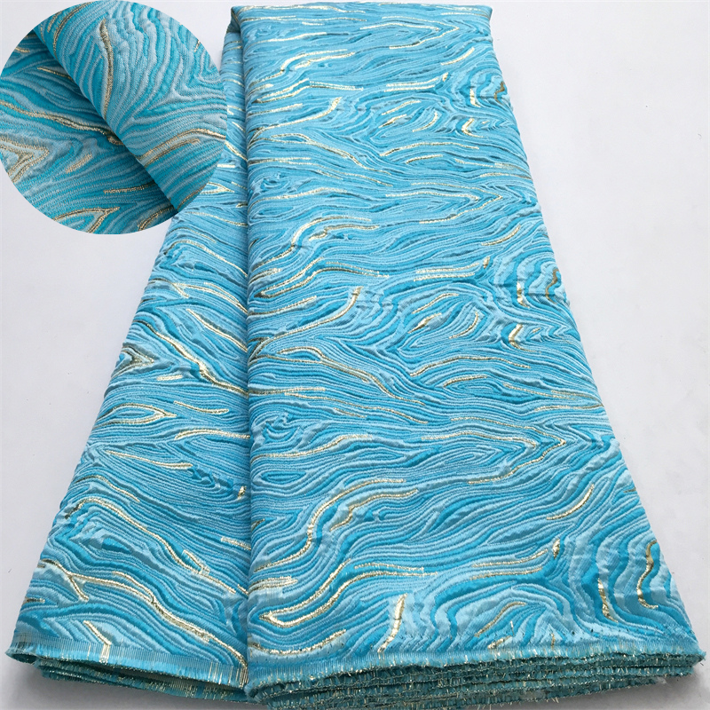 Afrikaanse Franse Brokaat Kant Stof 2025, Hoge Kwaliteit 5 Yards Vergulden Nigeriaanse Jacquard Kant Stof Elegante Jurk voor Vrouwen A4063