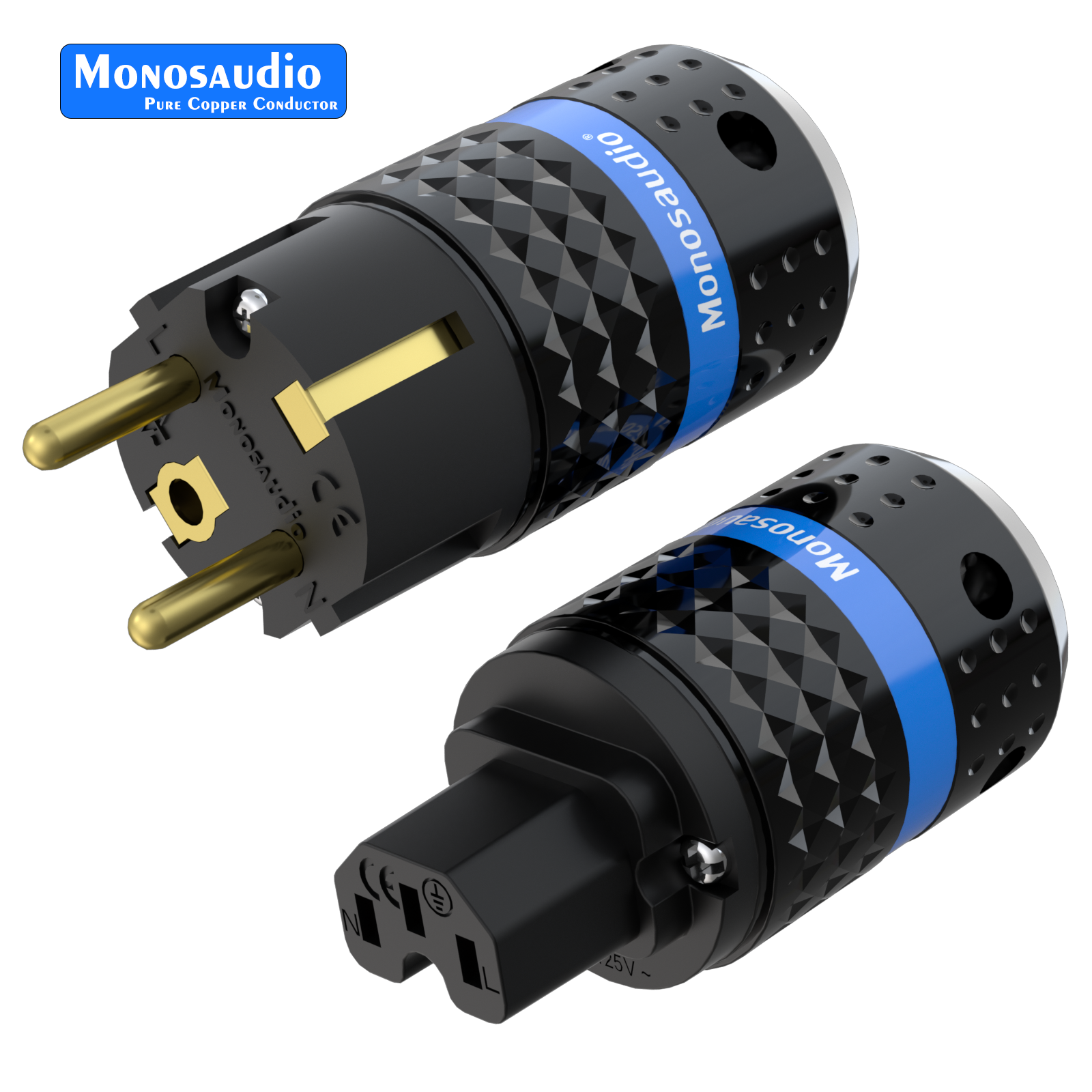 Conector de Alimentación Europeo Monosaudio E102G/F102G de Cobre Puro Chapado en Oro de 24k, Conector IEC