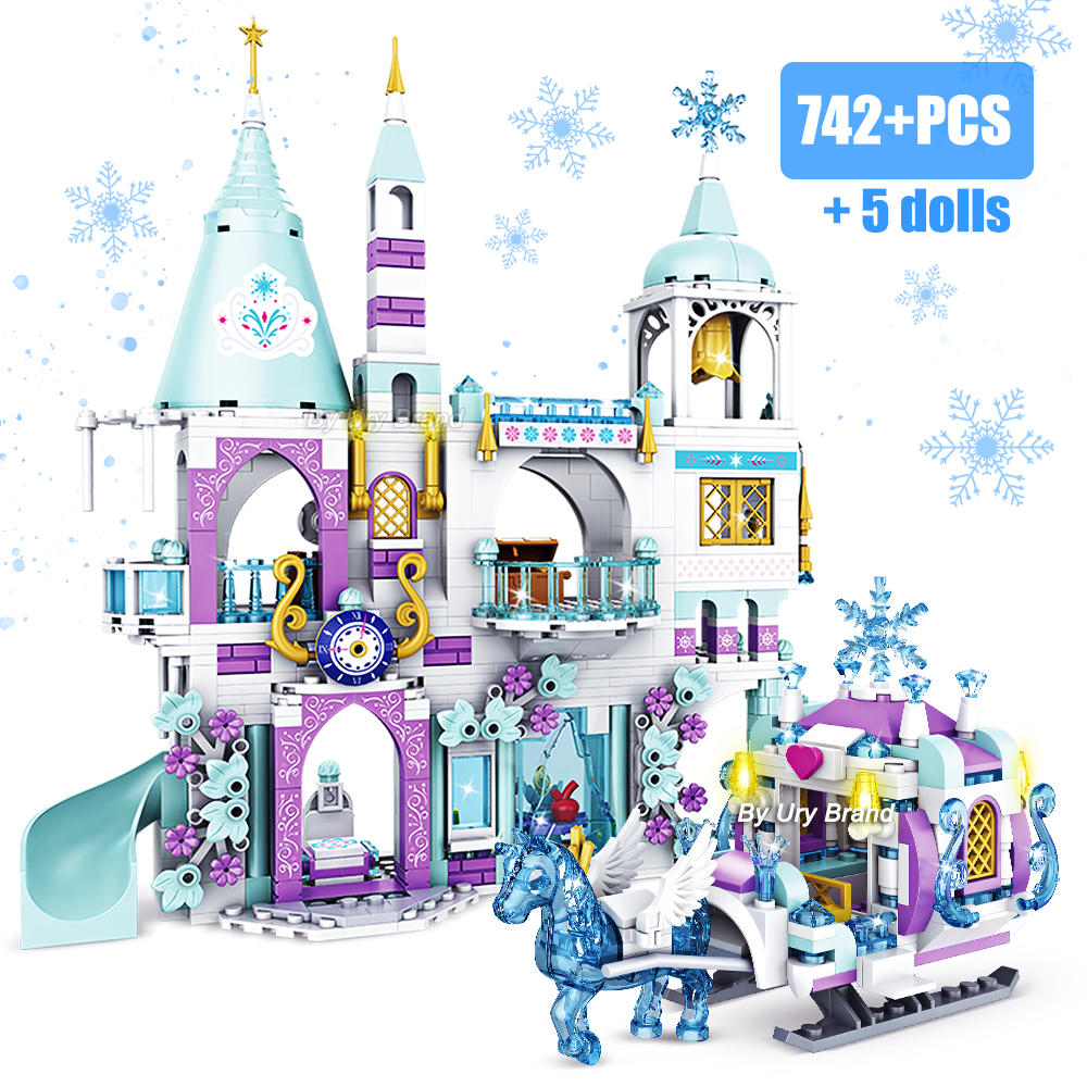 Friends Princess Luxury Ice Castles Playground House Movies Winter Snow Horse Figures Building Blocks Set Toy for DIY Gift