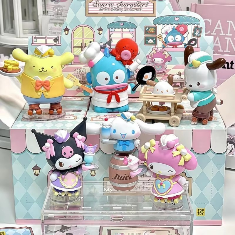 Персонаж Sanrio для катания на роликовых коньках, ресторанная серия, слепая коробка, милая фигурка Куроми Мелодия, кукла Пачакко, Hangyodon Mystery Box