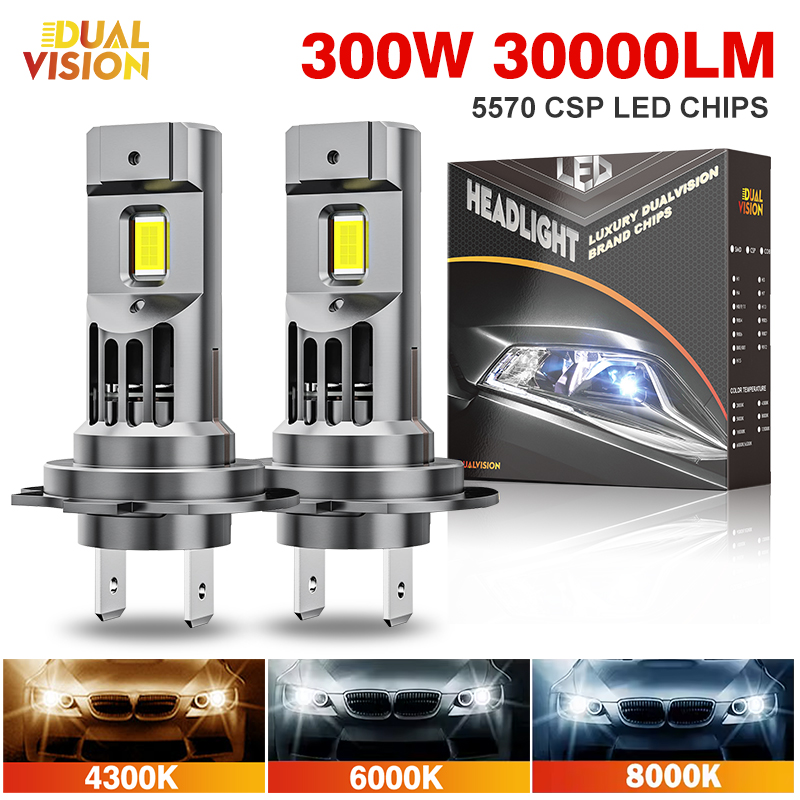 Żarówki LED do reflektorów samochodowych 300W Turbo H7 H11 CANBUS 30000LM H4 9012 9005 HB3 9006 Mini Lampka 5570 CSP Bezprzewodowe LED z Wentylatorem