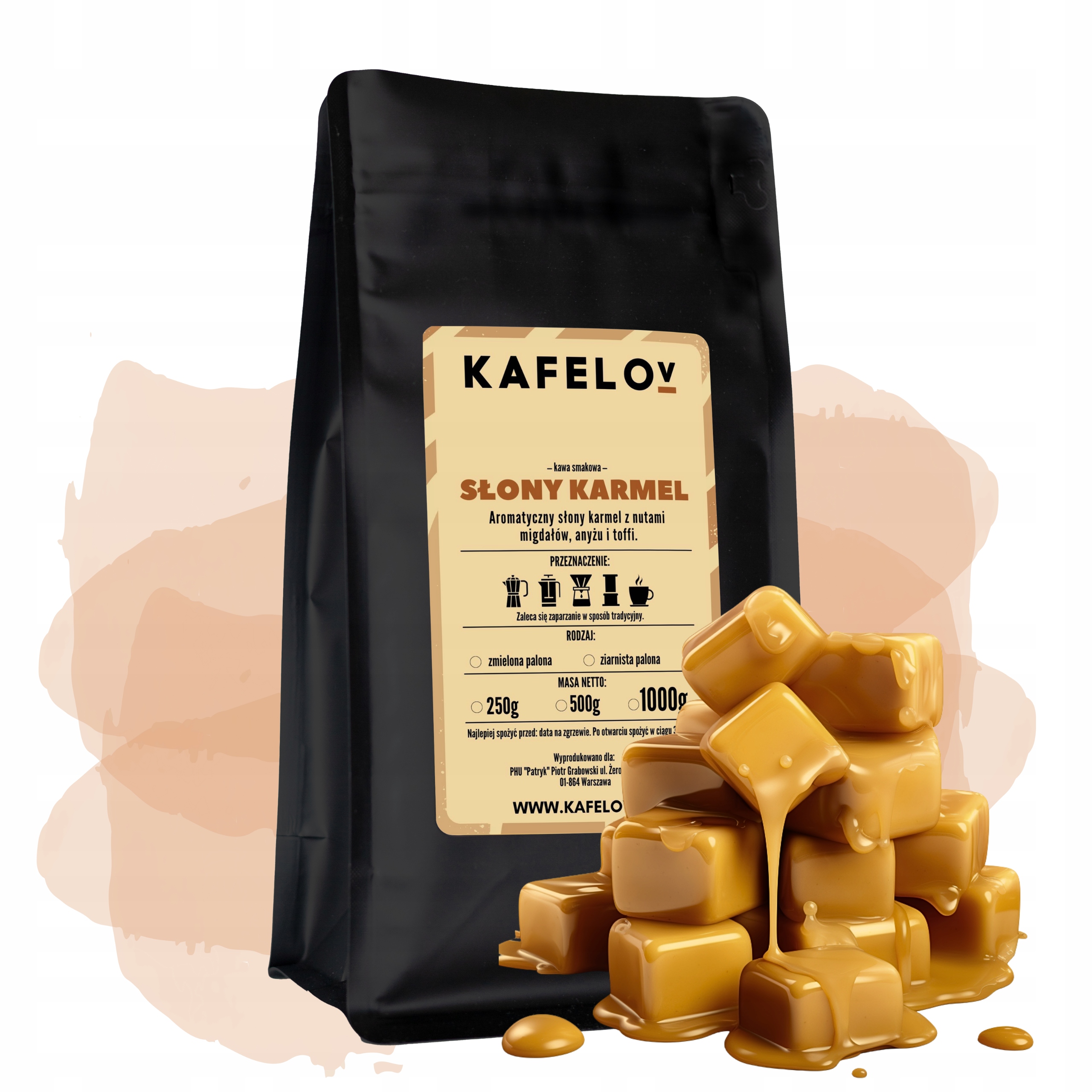 Körniger Kaffee Salziges Karamell 250g frisch geröstete Arabica