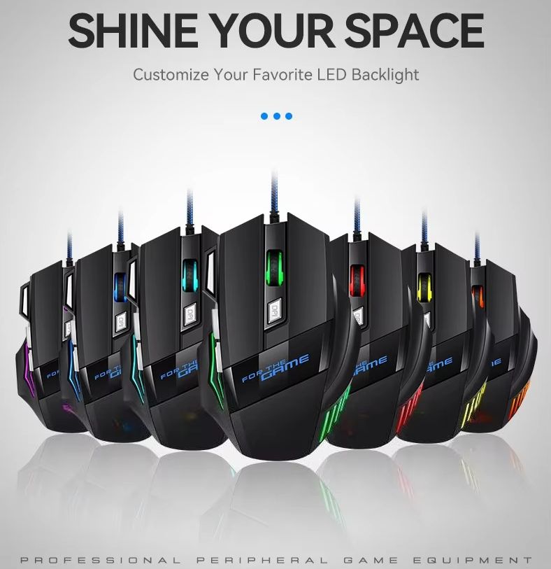 เมาส์สำหรับเล่นเกมแบบมีสาย 7 ปุ่ม, USB 2400DPI เมาส์คอมพิวเตอร์ตามหลักสรีรศาสตร์ที่ปรับได้, เซ็นเซอร์ออปติคอล RGB แบ็คไลท์สำหรับพีซีเดสก์ท็อปแล็ปท็อป