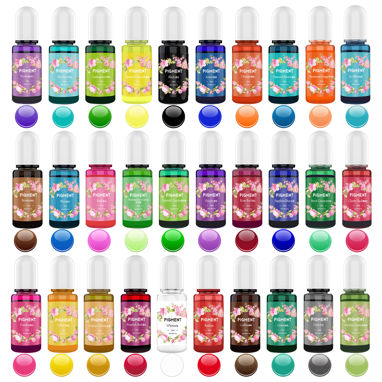 อีพ็อกซี่เรซิ่นเม็ดสี 30 สีอีพ็อกซี่เหลวเรซิน UV สีย้อมสีโปร่งใสสําหรับเรซิน UV สี, DIY เรซิ่นเครื่องประดับทํา