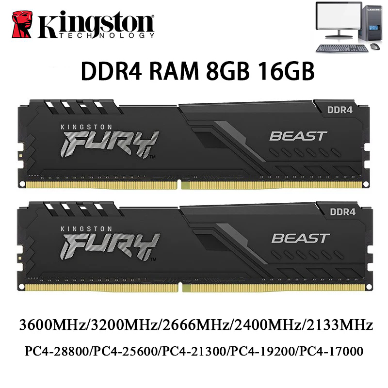 キングストン-デスクトップメモリ,32GB,16GB,8GB,3600, 3200, 2666 Mhz,dimm,2400 v,1.2,pc4-21300, 25600, 28800