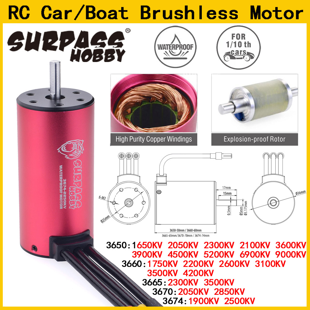 Surpass Hobby KK 3650 3660 3665 3670 3674 moteur sans balais étanche pour 1/8 1/10 1/12 RC voiture dérive course camion tout-terrain