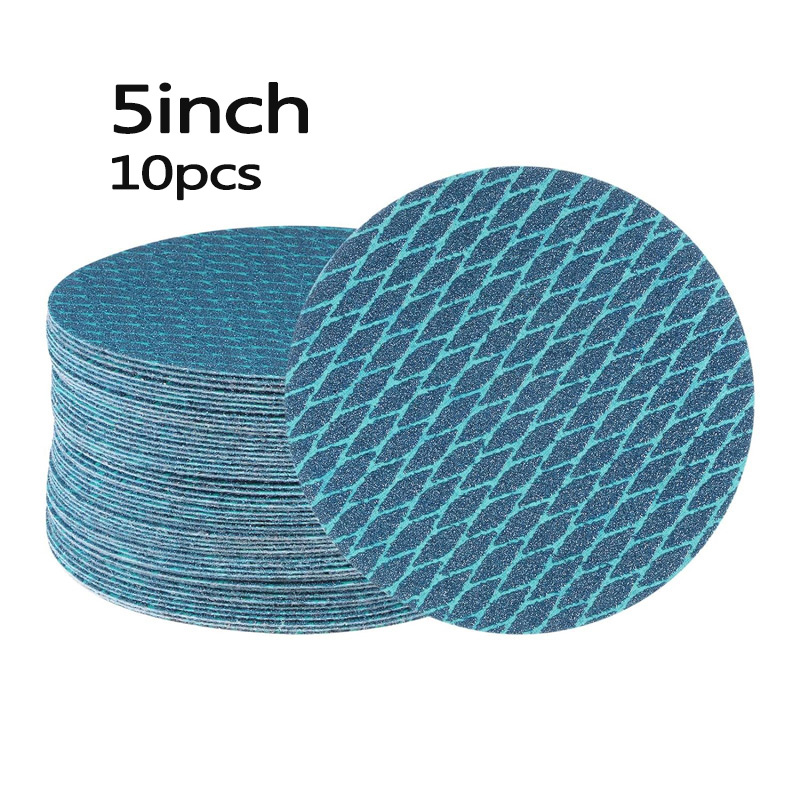 10 buah ampelas cakram 5 inci 125mm amplas Orbital kail dan bantalan Loop alat abrasif untuk piringan pengamplasan belah ketupat