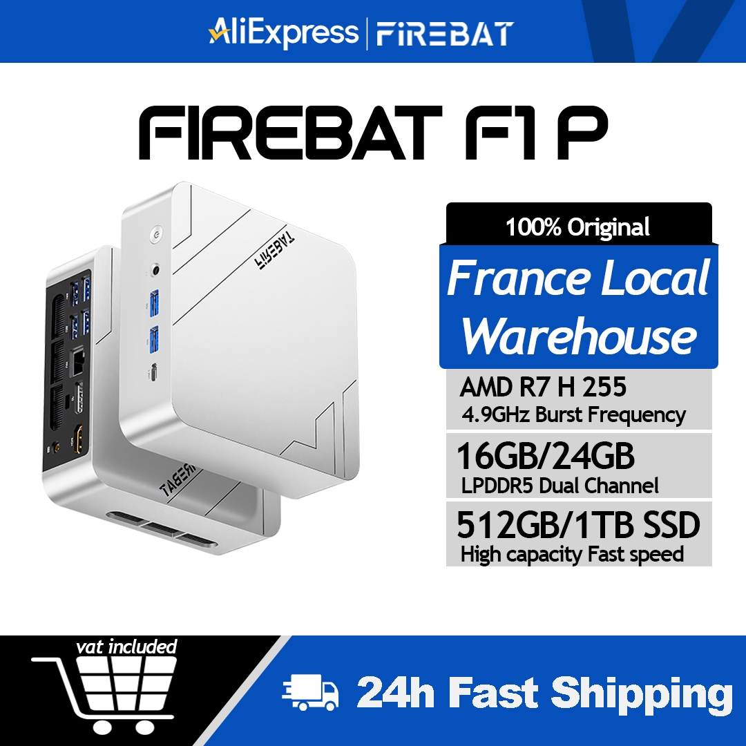 Firebat Mini PC F1 P AMD Ryzen 7 H 255 DDR5 16GB 24G 512GB 1TB SSD Windows 11 Pro Computador Mini Desktop USB 4.0 Wi-Fi 6 BT 5.2