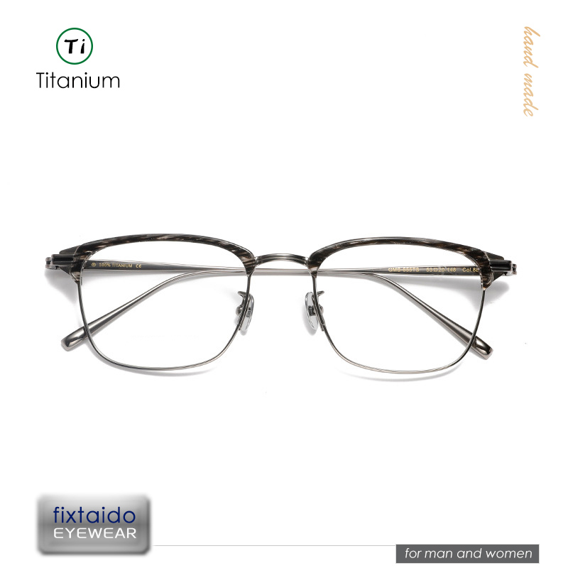 Monture de lunettes carrée étroite en titane de grande taille de style japonais de 150mm pour hommes, monture optique de conception à demi-jante, gms655