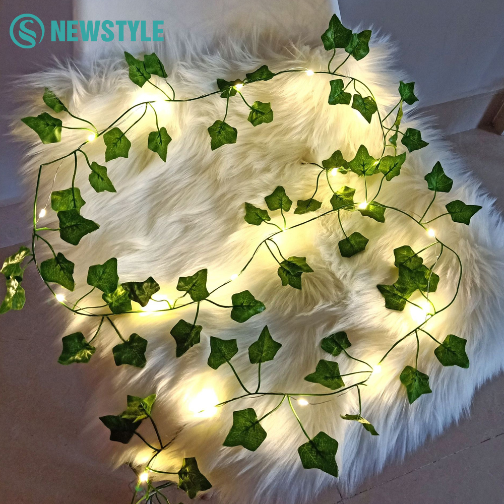 2 Meter atrificial Ivy Vine LED-Lichterkette, 20 Glühbirnen, grünes Blatt, Feen-Lichterkette, Jäten, Paty, Dekor, Weihnachten, Zuhause, Wandpflanze