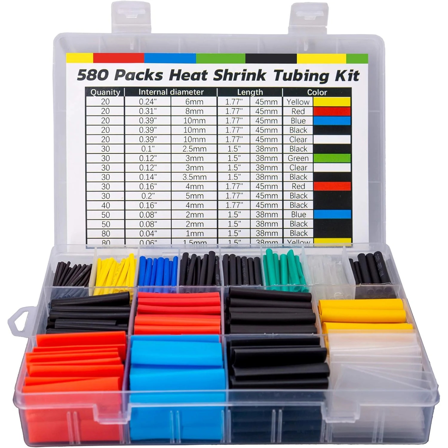 580 STUKS 560 krimpkousset van EVA-materiaal in 6 kleuren, 11 maten - Ideaal voor elektrische isolatie, reparaties, draadconnectoren