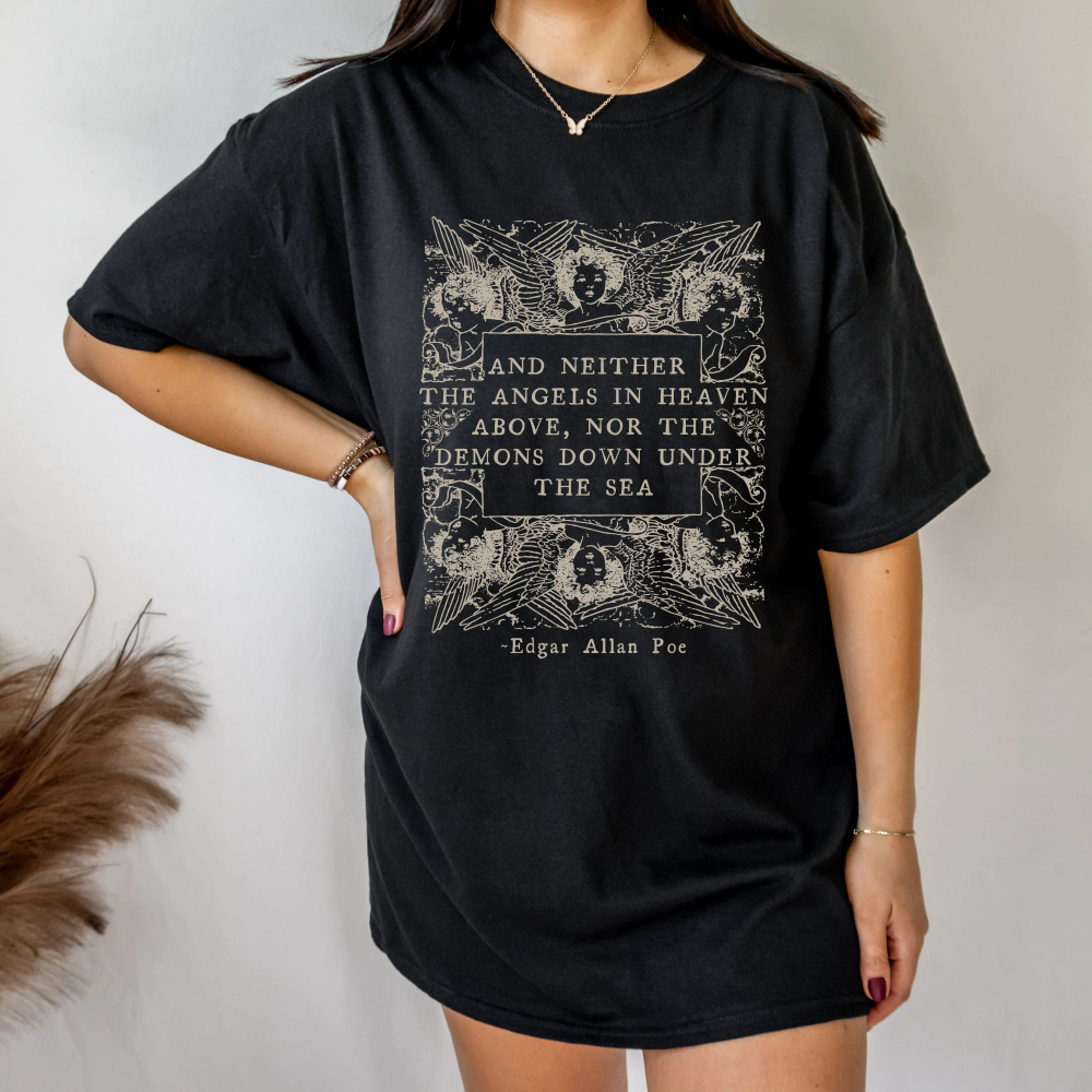 Edgar Allan Poe Grunge Fairycore Angel Shirt Bookish Shirt Dark Academia Shirt Poe T Shirt Pakaian Gotik Y2k Shirt