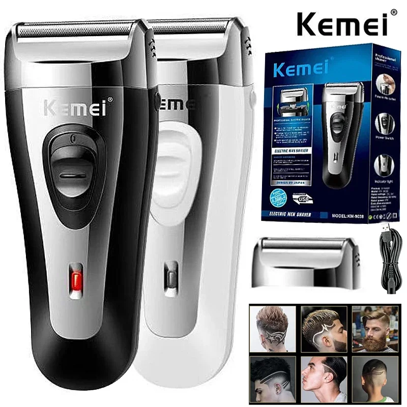 Potente Afeitadora recargable de KM-9038 para hombres, Afeitadora eléctrica de lámina, afeitadora de cabeza de barba, Afeitadora eléctrica Facial USB con malla adicional