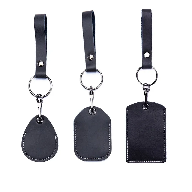 Estuche para tarjetas de identificación, llavero, bolsa para tarjetas de acceso, etiqueta para llaves, tarjetero de cuero de vaca, llavero, etiquetas de acceso para cerradura de puerta