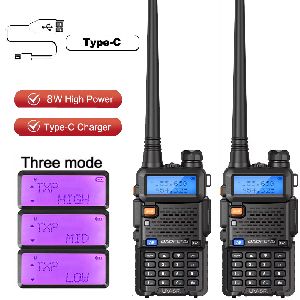 Bộ 10 Bộ Đàm Baofeng UV-5R 8W Bộ Đàm Ba Công Suất 8/4/1 W VHF UHF Ban Nhạc UV5R Di Động hai Cách Đài Phát Thanh