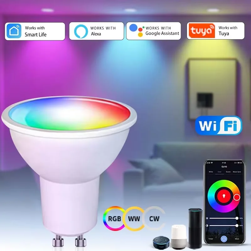 Lampu sorot LED 5W 7W 9W 220V 110V Tuya WiFi pintar GU10 lampu sorot Alexa RGBCW kontrol aplikasi kehidupan pintar bekerja dengan Alexa Google rumah