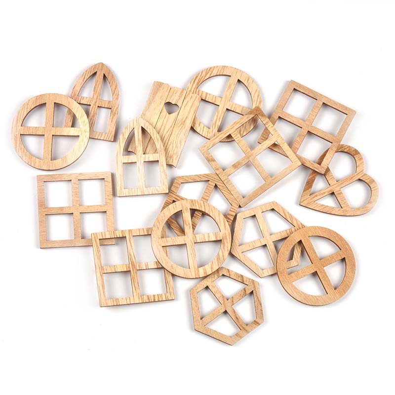 25 Stuks 30-45mm Ronde/Hart/Hexagon Mini Venster Hout Ambachten Plakjes DIY Scrapbooking Home Decor handgemaakte Levert C3422