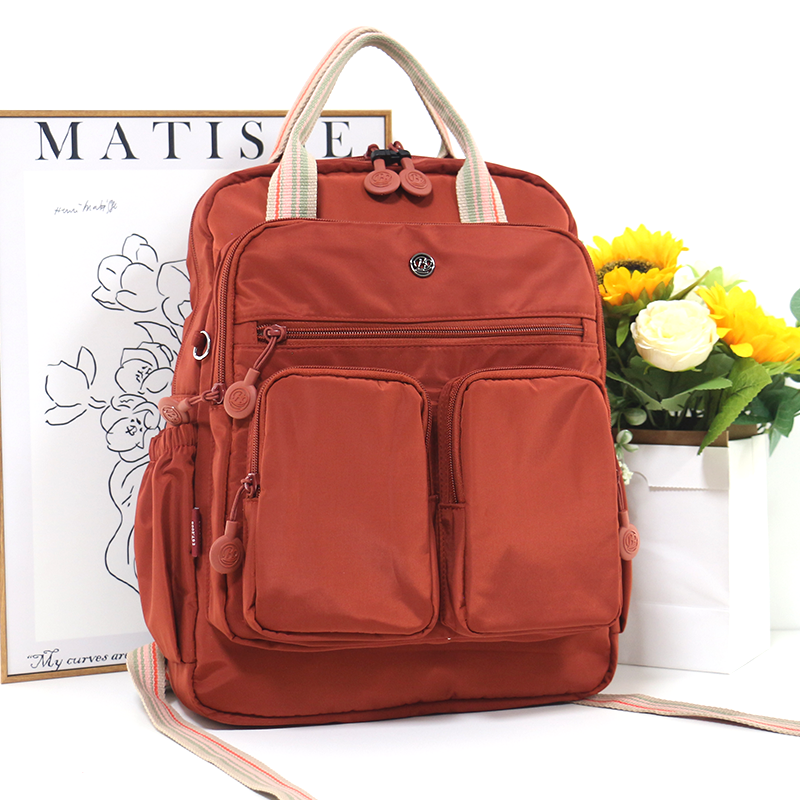 Mochila escolar de nylon com vários bolsos, mochila casual feminina, leve, grande capacidade, mochila escolar de viagem de grande capacidade