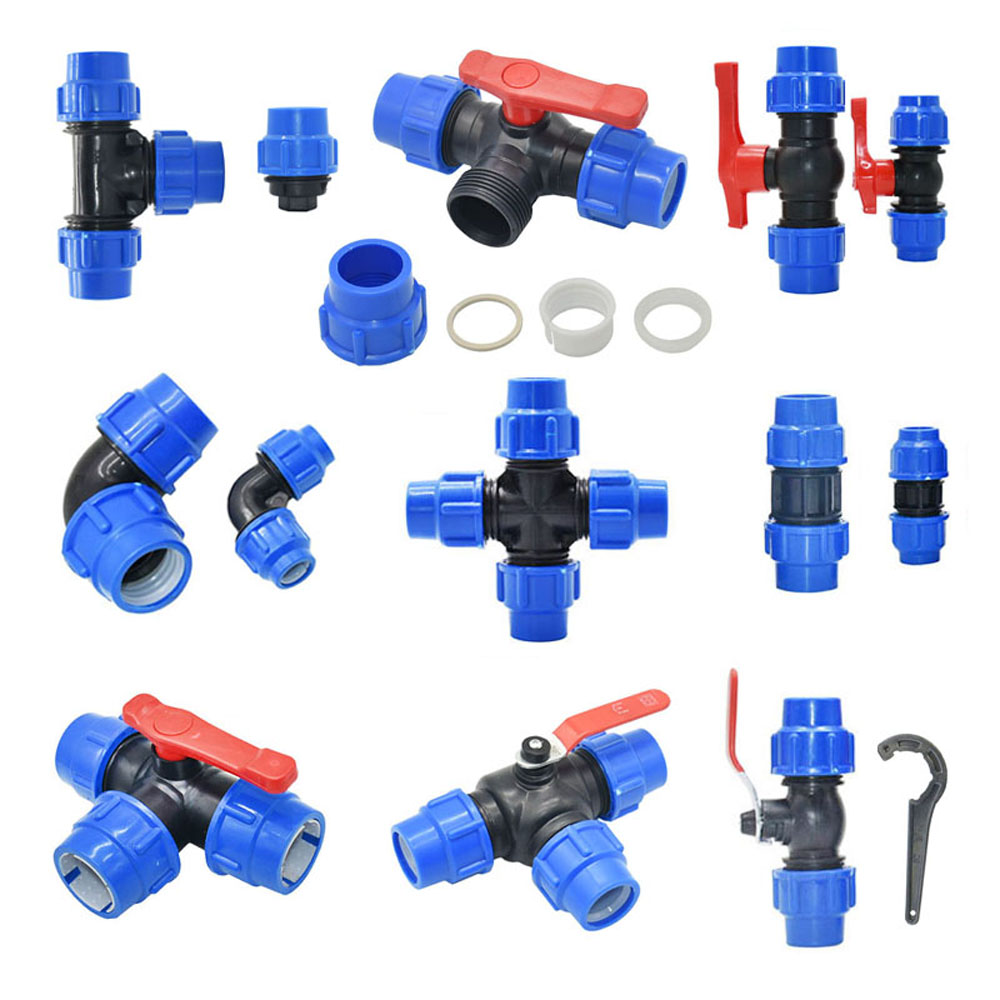 Divisor de agua del grifo de plástico PE, Conector de válvula rápida, accesorios de tubería de agua de riego de granja de jardín, 20/25/32/40/50/63mm
