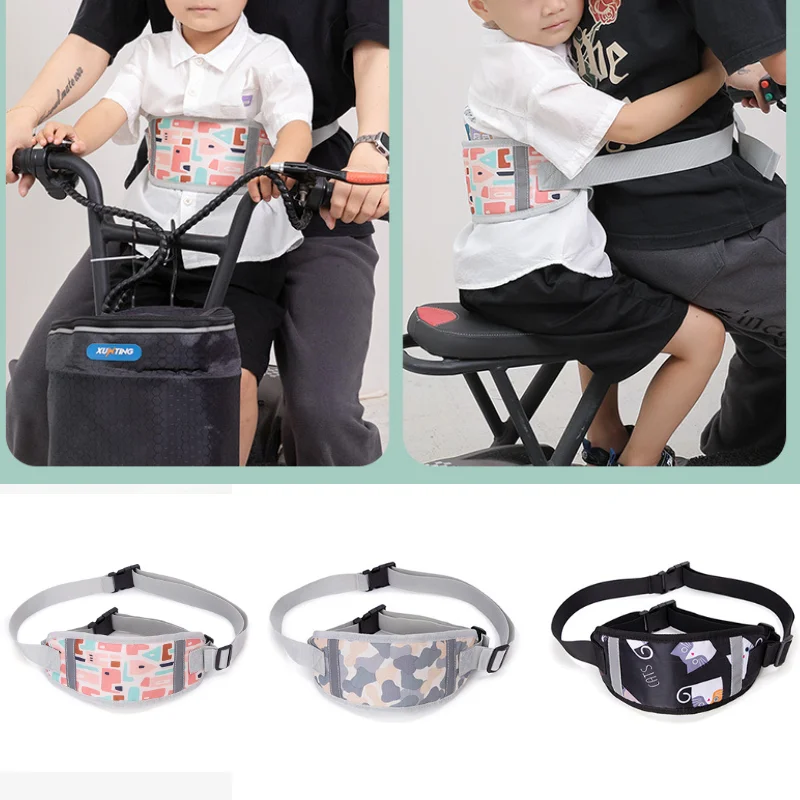 Arnês de motocicleta para crianças, cinto de segurança, auxílio diário de ciclismo, suporte a veículos, reflexivo, bicicleta, confortável, crianças