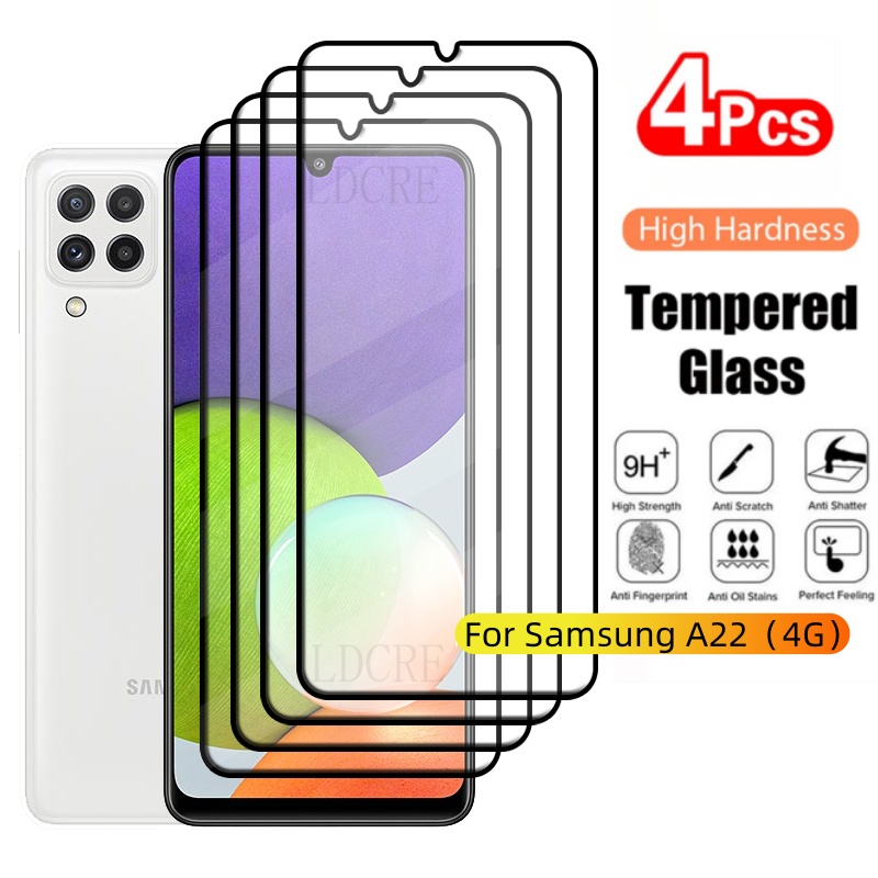 Lem pelindung layar Samsung Galaxy A22, 4 buah kaca Tempered 9H untuk pelindung layar Samsung A22 A 22