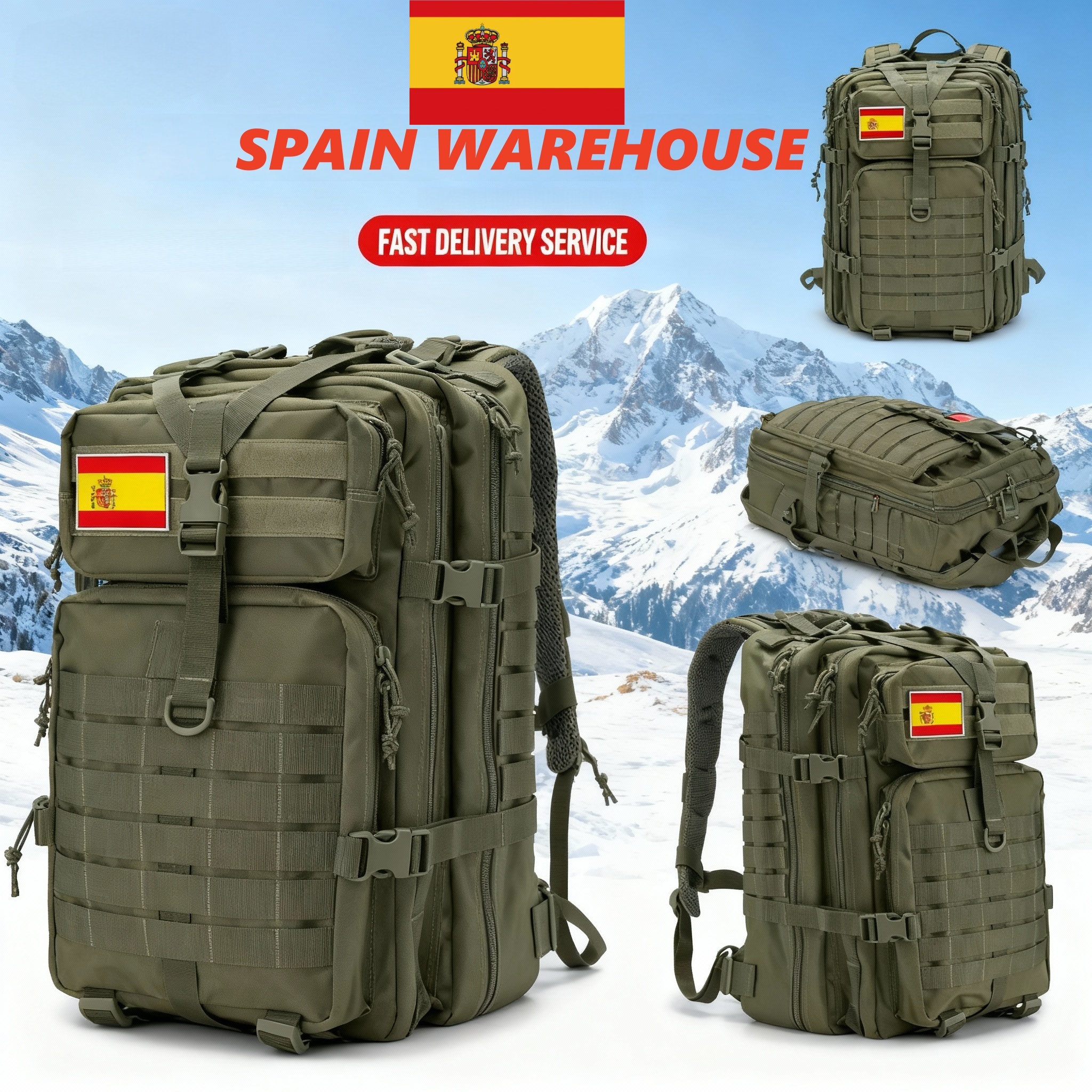 Spain Warehouse 3-Day Assault Pack 50L Tactical Backpack Molle System Camouflage Waterproof Large Capacity Outdoor Camping Bag