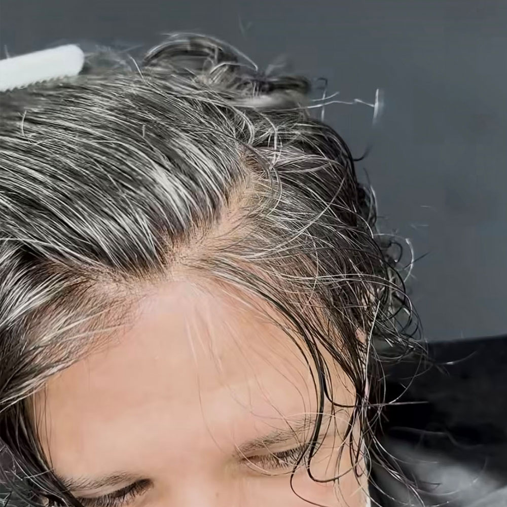 Línea de cabello Natural súper duradera para hombre, peluquín de micropiel de cabello humano gris 1B50 1B80, peluquín de cabello para caballeros mayores, prótesis de piel fina
