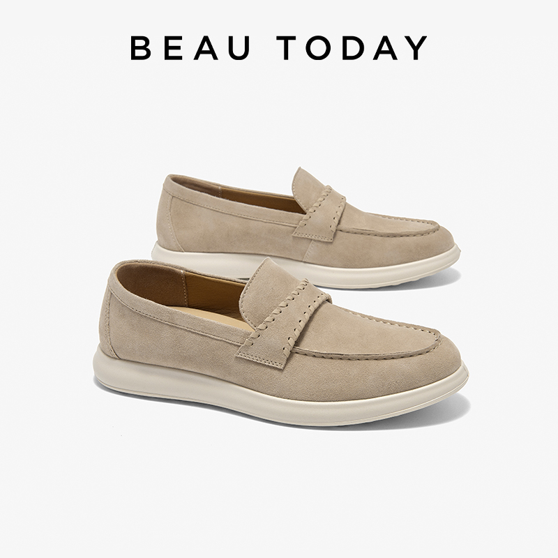 BEAUTODAY Casual Loafers Women Sheepskin Suede Leather Slip-on Sewing Solid Color Round Toe Flats Ladies Shoes Handmade 26363