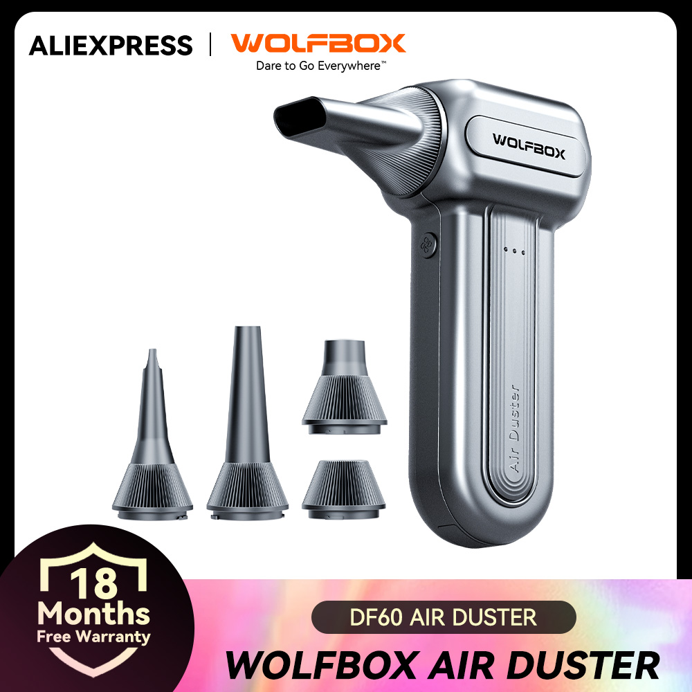 WOLFBOX DF60 - Ventilateur puissant sans fil - Souffleur d'air - 110000 tr/min - 3 vitesses réglables - Ventilateur portable pour voiture/maison/extérieur