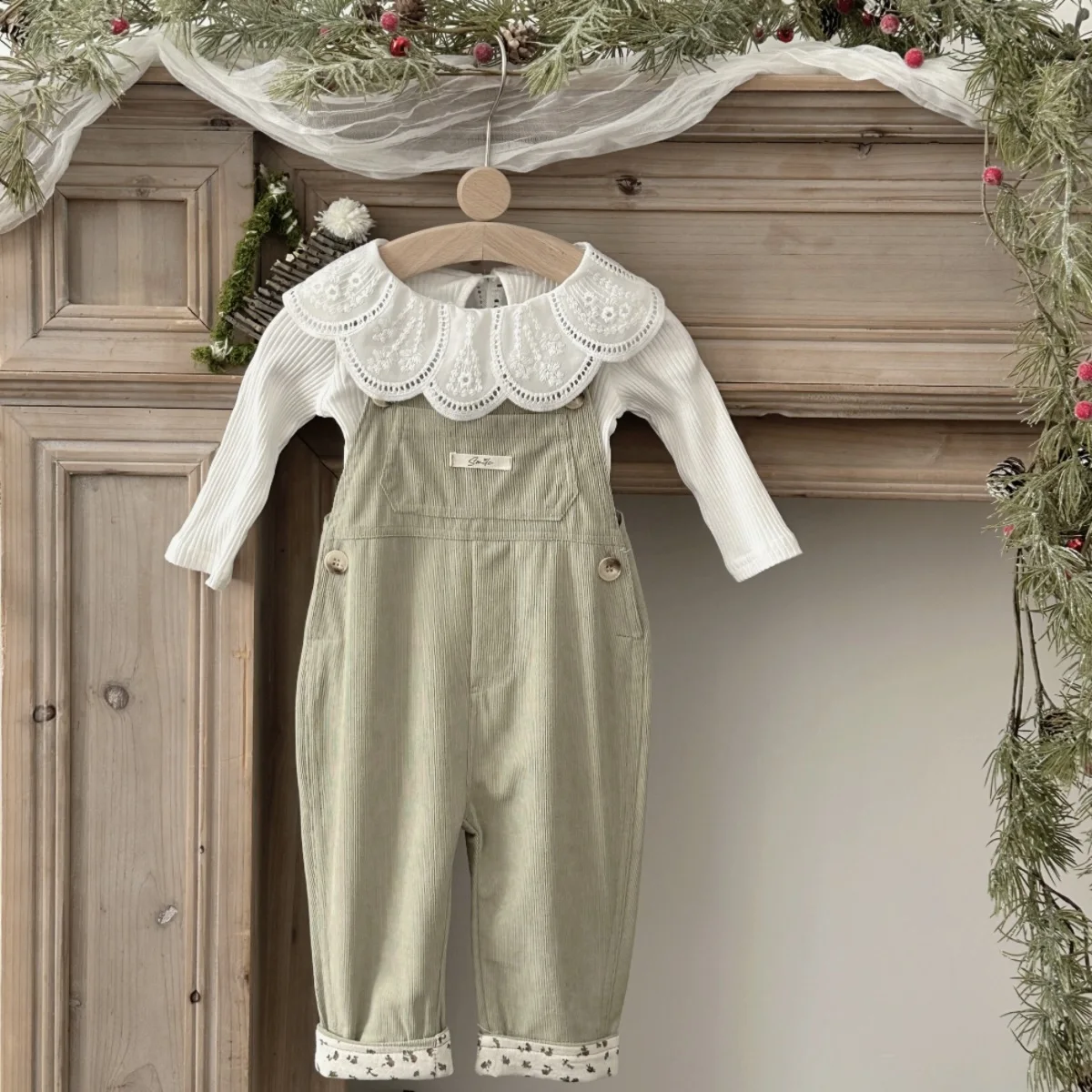 Tute da neonata Pantaloni floreali carini Gambe Pantaloni con bretelle in denim grafico con tuta da bambino con tasca grande per la primavera autunno