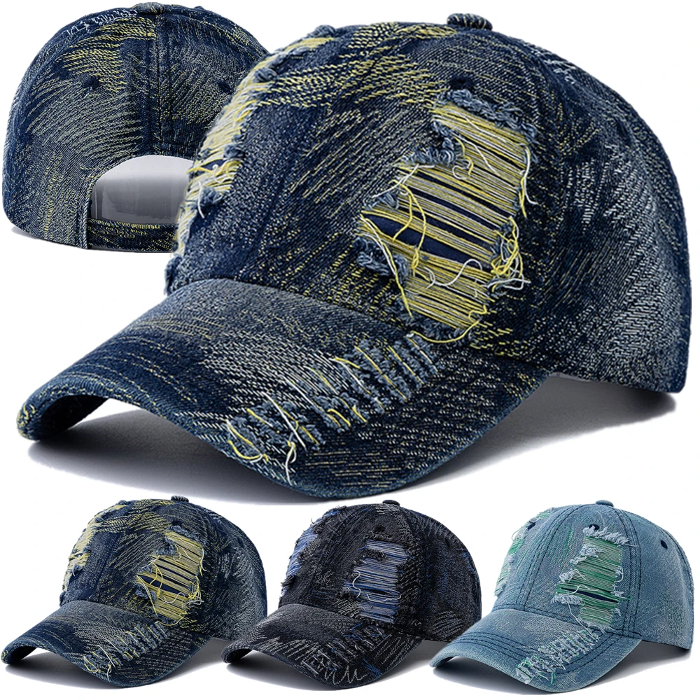 Nouveau Style unisexe casquette déchirure Style trou Vintage ciel étoilé motif casquettes de Baseball homme femmes décontracté en plein air Streetwear Denim chapeau
